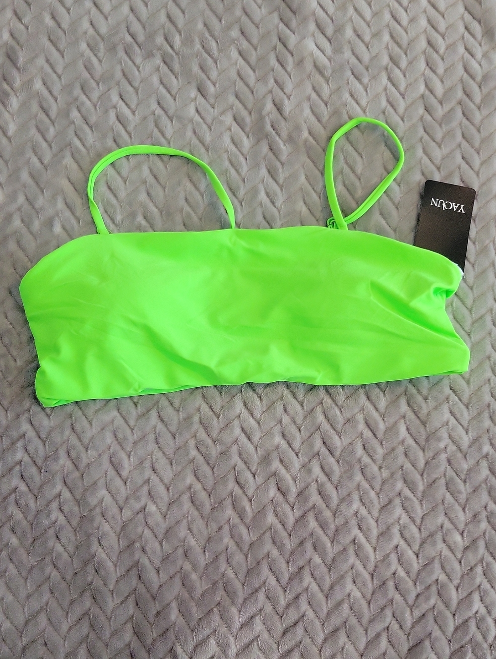 Neon Green Bandeau Bikini Top with Thin Straps